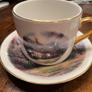 Thomas Kinkade Gold-Trimmed Cottage Mug and Saucer